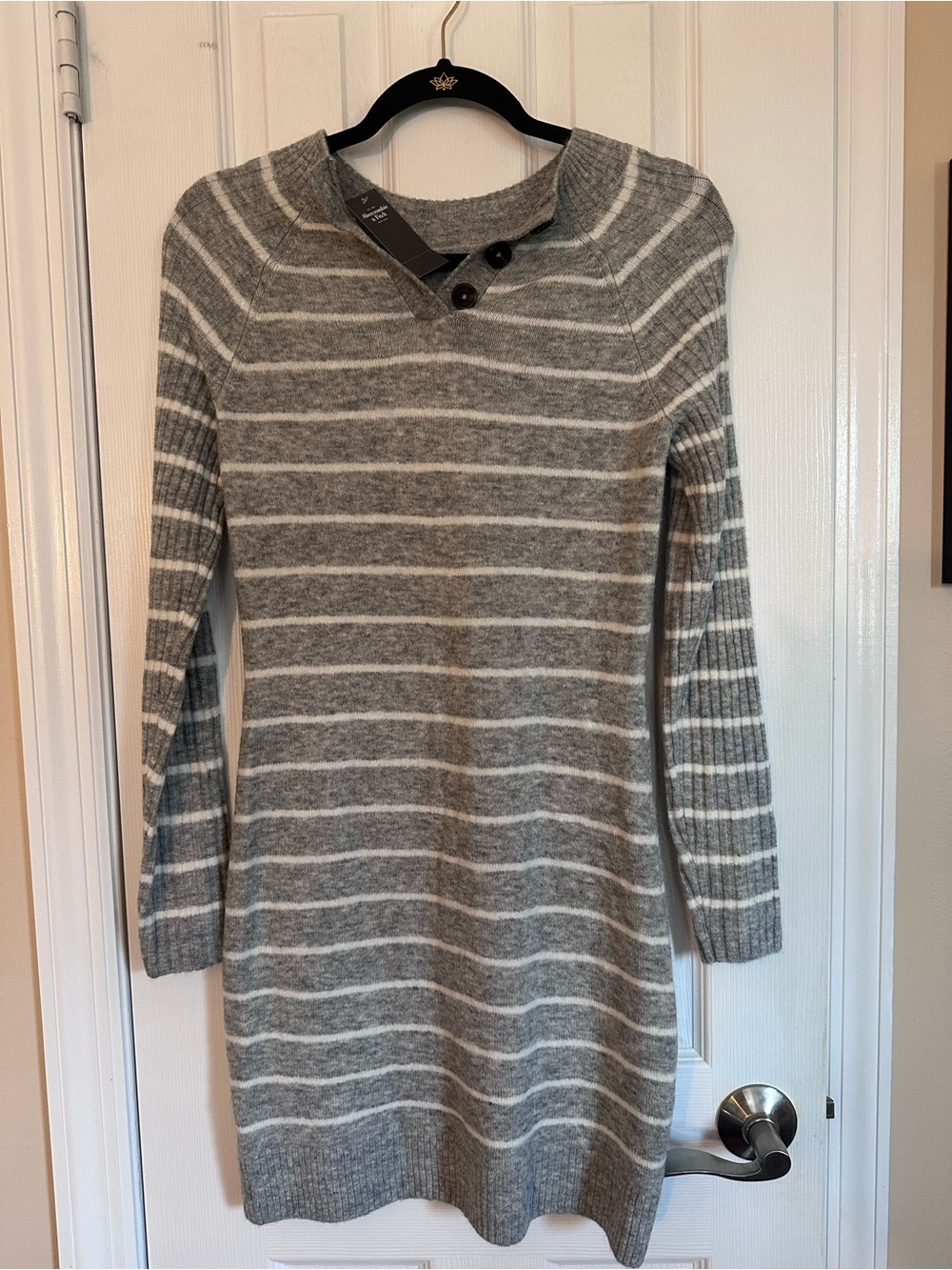 Abercrombie & Fitch Gray and White Striped Cowl Sweater Dress